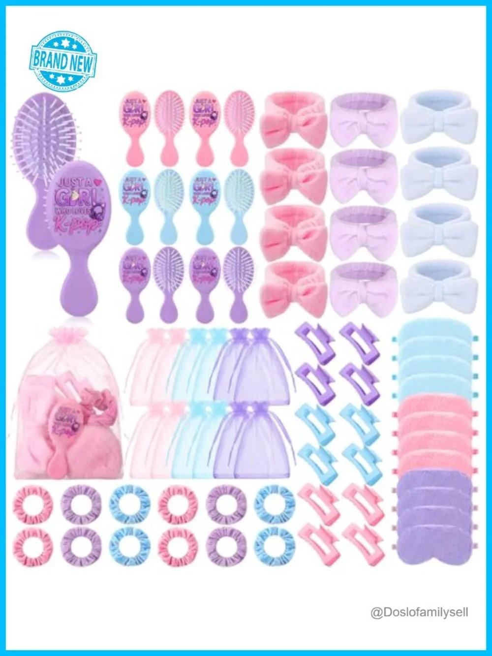 72 Pcs Kpop Sleepover Party Favors Hair Brushes Scrunchies Claw Clips Headbands